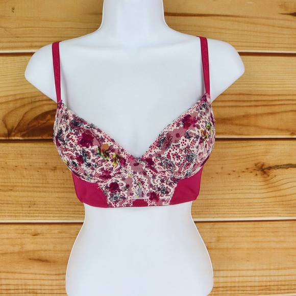 Bella Push Up Bra Underwired Adjustable Straps Womens 32B Majenta‎ Nylon Blend - Picture 1 of 5